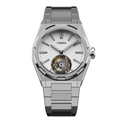 Men's silver Aisiondesign Watches with steel Tourbillon Hexagonal Pyramid Seamless Dial - White 41MM