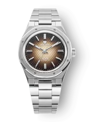 Stříbrné pánské hodinky Nivada Grenchen s ocelový páskem F77 Brown Smoked No Date 68002A77 37MM Automatic