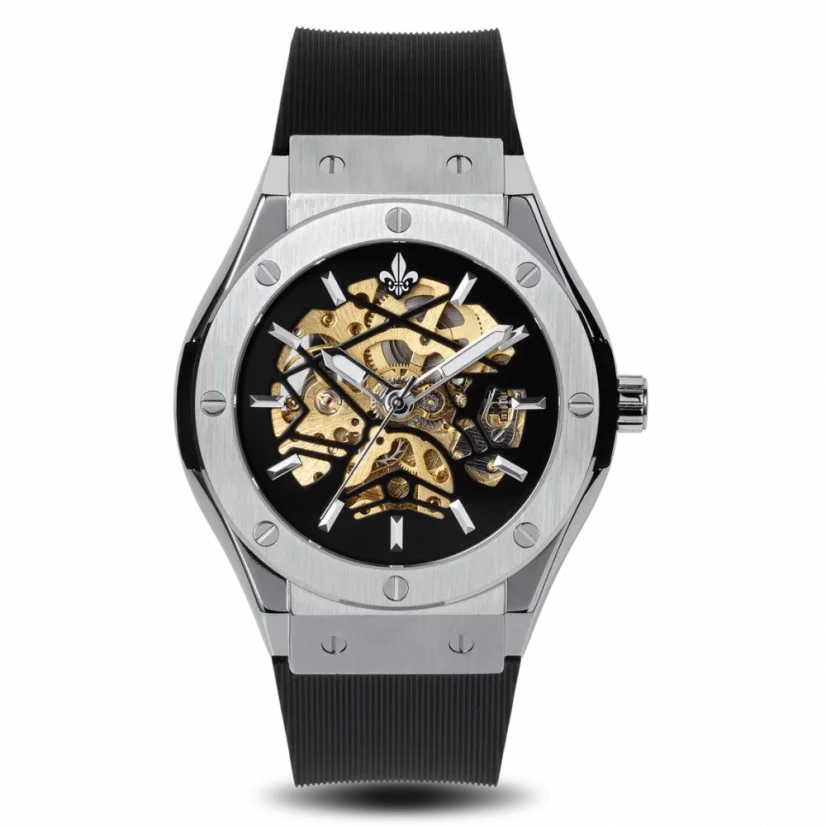 Men's silver Ralph Christian watch with a rubber band Prague Skeleton Deluxe - Silver Automatic 44MM