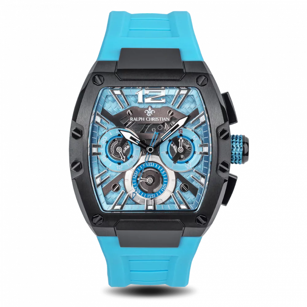 Relógio de homem Ralph Christian preto com pulseira de borracha The Intrepid  Sport - Arctic Blue 42,5MM