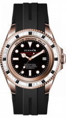 Zlaté pánske hodinky Ocean X s gumovým pásikom SHARKMASTER 1000 Candy SMS1004 - Gold Automatic 44MM