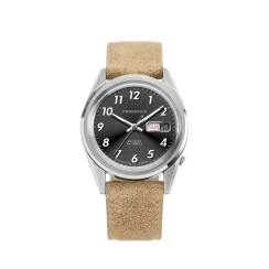 Strieborné pánske hodinky Praesidus s koženým opaskom Rec Spec - White Sunray Sand Leather 38MM Automatic