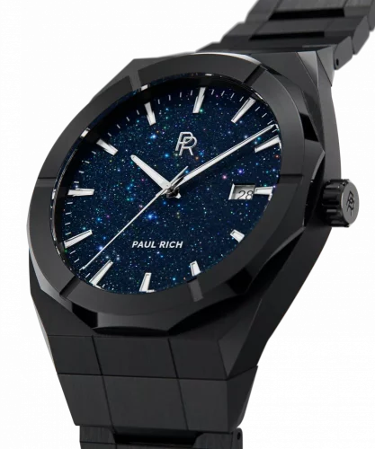 Men's black Paul Rich watch with steel strap Cosmic - Black 45MM
