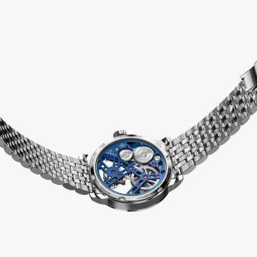 Stříbrné pánské hodinky Agelocer s ocelovým páskem Tourbillon Series Silver / Blue 40MM