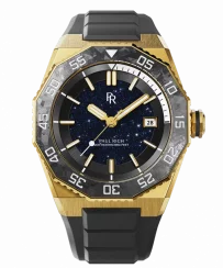 Gouden herenhorloges van Paul Rich met een rubberen band Aquacarbon Pro Imperial Gold - Aventurine 43MM Automatic