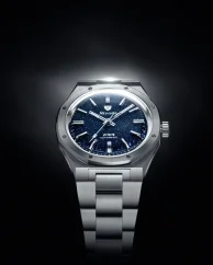 Męski srebrny zegarek Nivada Grenchen ze stalowym paskiem F77 TITANIUM DARK BLUE AVENTURINE 68018A77 37MM Automatic