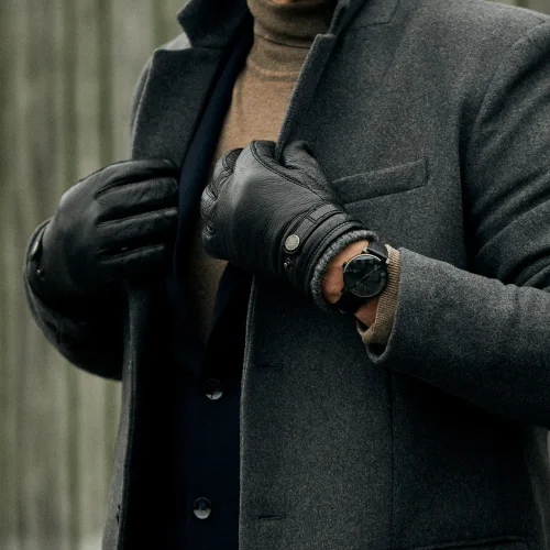 Montre Henryarcher Watches pour homme en couleur argent avec bracelet en cuir Sekvens - Mørk Nero 40MM Automatic