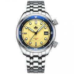 Strieborné pánske hodinky Phoibos Watches s oceľovým pásikom Eage Ray 200M - Pastel Yellow Automatic 41MM