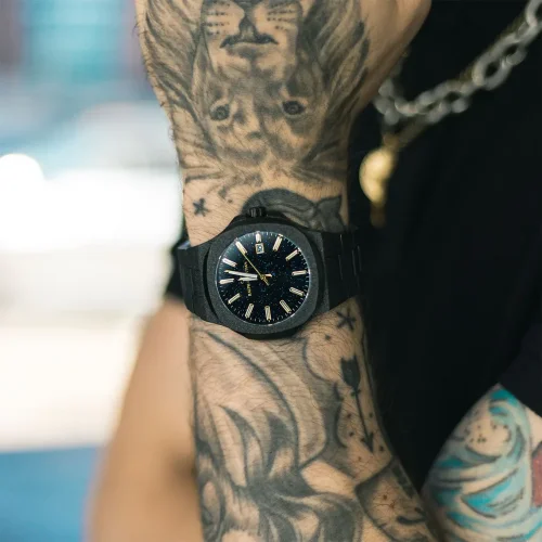 Černé pánské hodinky Ralph Christian s ocelovým páskem The Frosted Stellar - Black 42,5MM