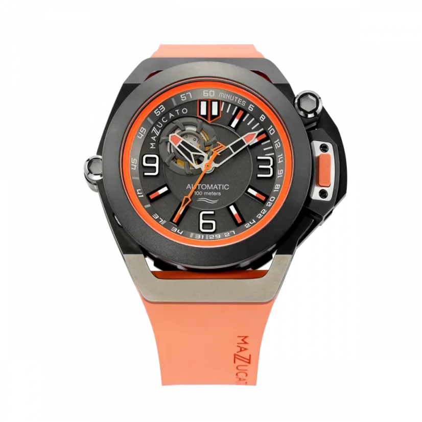 Men's Mazzucato black watch with rubber strap RIM Scuba Black / Orange - 48MM Automatic