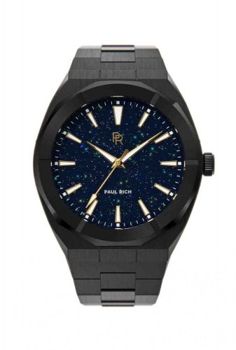 Męski czarny zegarek Rich Paul ze stalowym paskiem Star Dust - Black 45MM