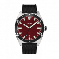 Zilverkleurig herenhorloge van Circula Watches met een rubberen band AquaSport II - Red 40MM Automatic