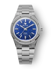 Męski srebrny zegarek Nivada Grenchen ze stalowym paskiem F77 TITANIUM LAPIS LAZULI 68017A77 37MM Automatic