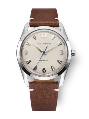 Reloj Nivada Grenchen plata para hombre con correa de cuero Antarctic 35001M14 35MM