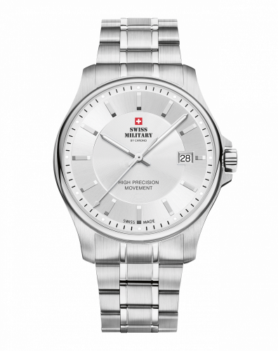 Strieborné pánske hodinky Swiss Military Hanowa s oceľovým pásikom SM30200.02 39MM