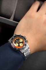 Srebrni muški sat Nivada Grenchen s čeličnim pojasom Chronoking Paul Newman Orange 87034Q04 38MM