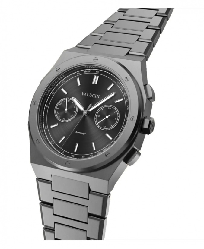 Men's black Valuchi watch with steel strap Chronograph - Gunmetal Black 40MM