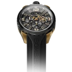 Čierne pánske hodinky Bomberg Watches s gumovým pásikom GOLDEN 45MM