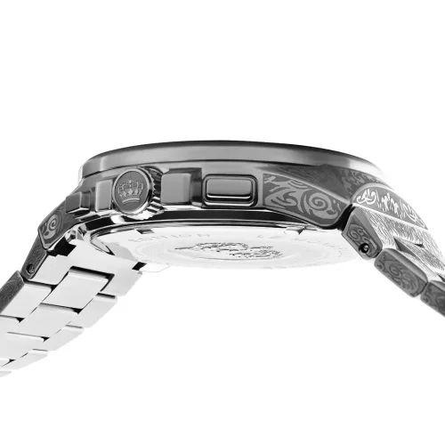 Men's silver Louis XVI watch with steel strap Frosted Le Monarque 1214 - Silver 42MM
