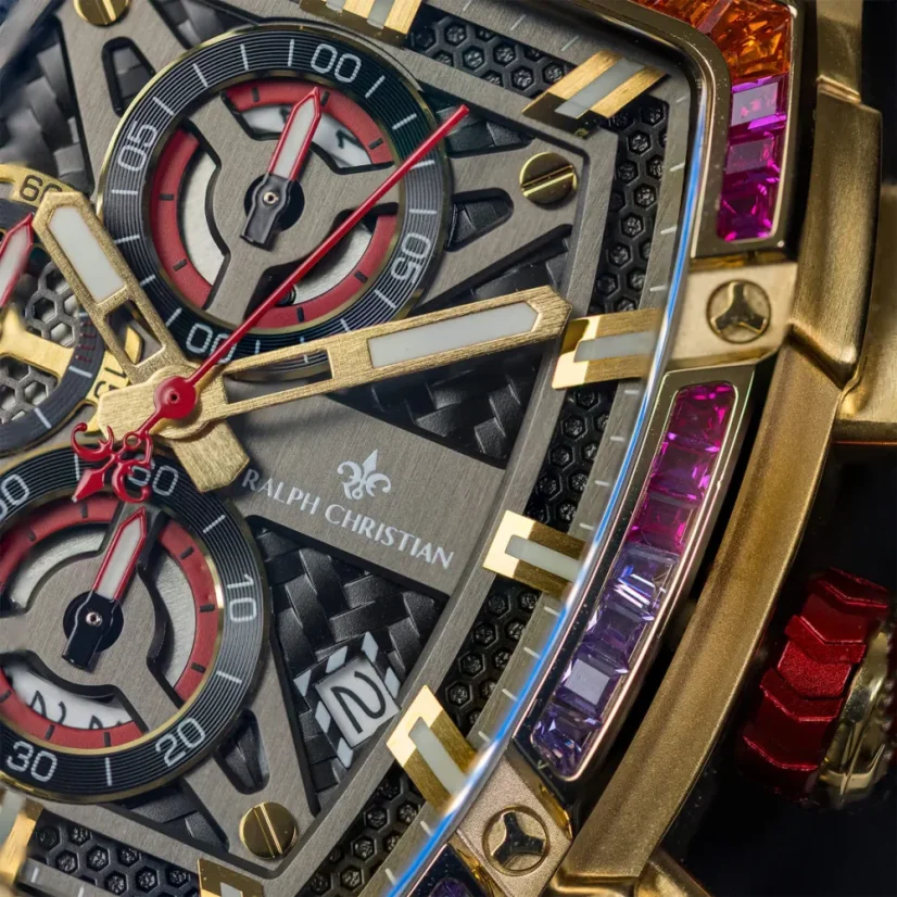 Zlaté pánské hodinky Ralph Christian s gumovým páskem The Polaris Chrono Ice - Midnight Radiance 42,5MM