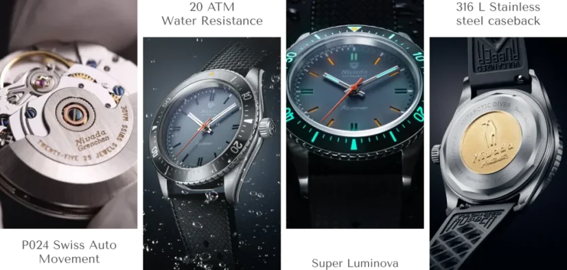 Stříbrné pánské hodinky Nivada Grenchen s koženým páskem Aquamar Blue 32074A23 38MM Automatic