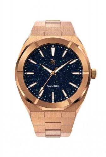 Relógio de ouro de homem Paul Rich com bracelete de aço Star Dust - Rose Gold 45MM