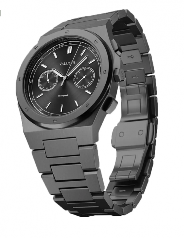 Men's black Valuchi watch with steel strap Chronograph - Gunmetal Black 40MM