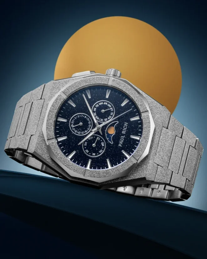 Men's silver Paul Rich watch with steel strap Frosted Star Dust II Moonphase - Silver 43MM