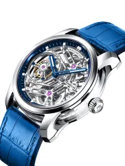 Stříbrné pánské hodinky Waldhoff s koženým páskem Quantum Ti Royal Blue 49,8MM Automatic