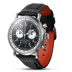 Silberne Herrenuhr Ferro & Company mit Ledergürtel AGL 2 Chronograph Black / White 42MM