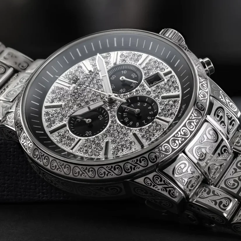 Relógio Louis XVI de prata para homem com pulseira de aço Palais Royale 1088 - Silver 43MM