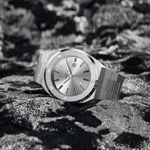 Relógio Paul Rich de prata para homem com pulseira de aço Apollo's Silver 45MM