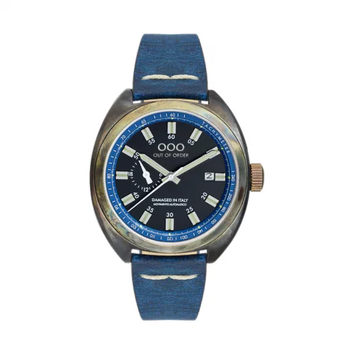 Stříbrné pánské hodinky Out Of Order s koženým páskem Torpedine Blue 42MM Automatic