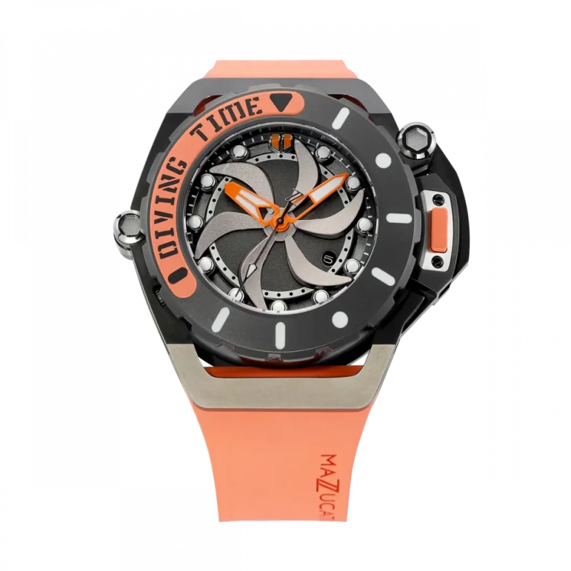 Men's Mazzucato black watch with rubber strap RIM Scuba Black / Orange - 48MM Automatic