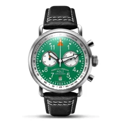 Men's silver Ferro & Company with leather strap AGL 2 Chronograph Green 42MM