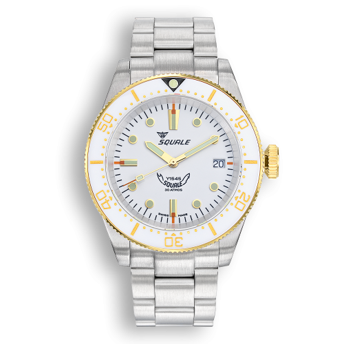 Strieborné pánske hodinky Squale s oceľovým pásikom 1545 White Bracelet - Silver 40MM Automatic