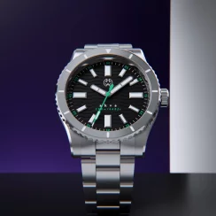 Stříbrné pánské hodinky Henryarcher Watches s ocelovým páskem Akva - Infinity Green 40MM Automatic