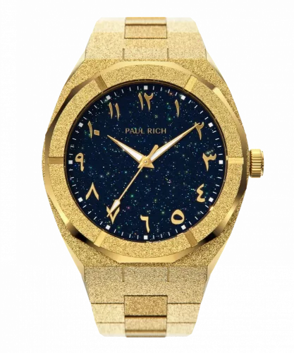 Złoty męski zegarek Paul Rich ze stalowym paskiem Frosted Star Dust Arabic Edition - Gold Desert 45MM