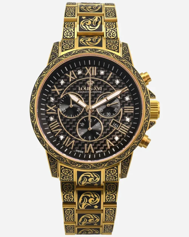Zlaté pánske hodinky Louis XVI s oceľovým pásikom Palais Royale With Diamond 1702 - Gold 43MM