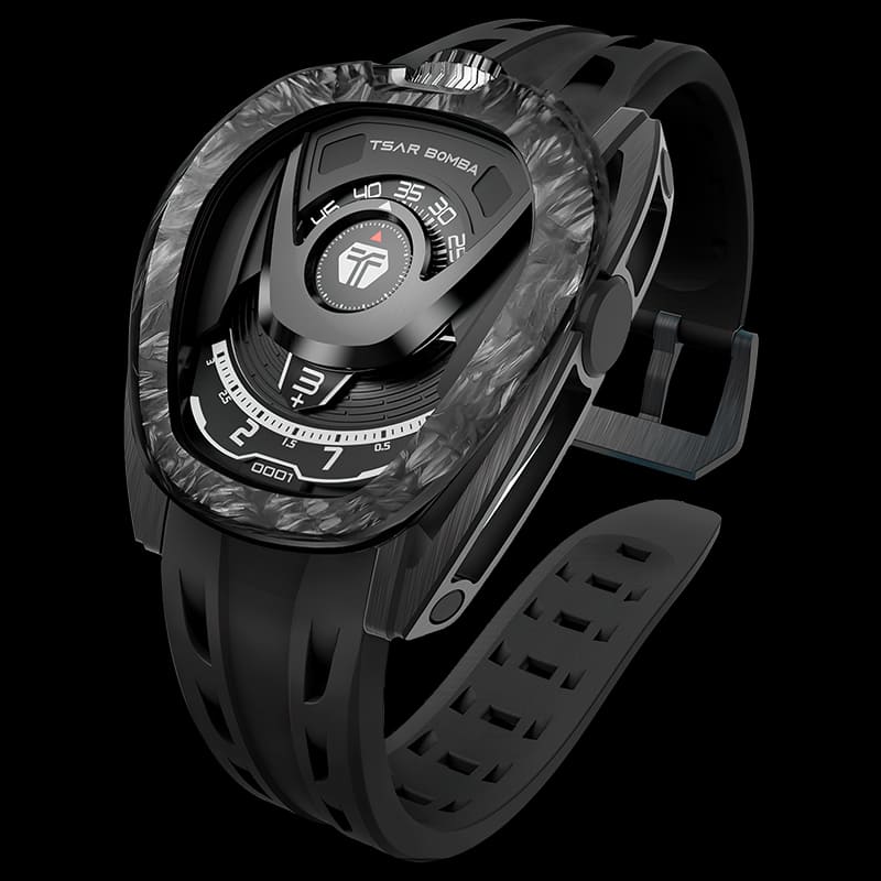 Men's black Tsar Bomba Watch with a rubber band TB8213 - All Black Automatic 44MM