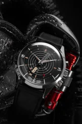 Silberne Herrenuhr Vulcain mit Gummiband Nautical Heritage Black Beige Patina Steel Triple Caseback - Rubber 42MM Automatic