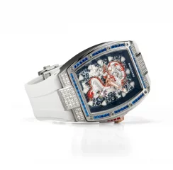 Strieborné pánske hodinky Nsquare s gumovým opaskom Dragon Overloed Silver / White 44MM Automatic