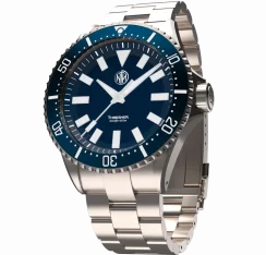Stříbrné pánské hodinky NTH Watches s ocelovým páskem 2K1 Subs Thresher No Date - Blue Automatic 43,7MM