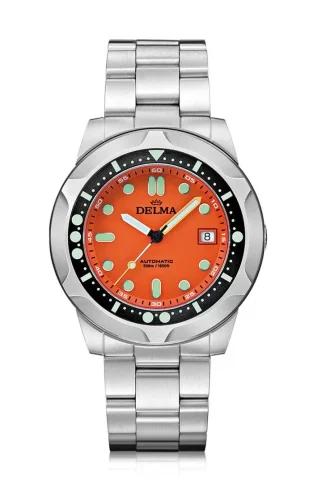 Orologio da uomo Delma Watches in colore argento con cinturino in acciaio Quattro Silver / Orange 44MM Automatic