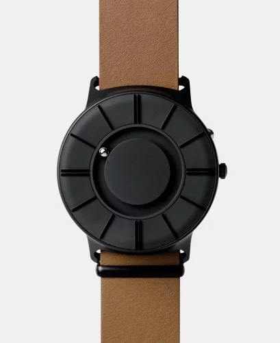 Černé pánské hodinky Eone s koženým páskem Bradley Apex Leather Tan - Black 40MM