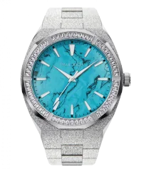 Montre Paul Rich pour homme en argent avec bracelet en acier Frosted Star Dust Azure Dream - Silver 45MM