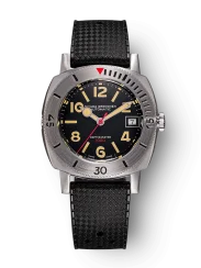 Męski srebrny zegarek Nivada Grenchen z gumowym paskiem Pacman Depthmaster 14106A01 39MM Automatic