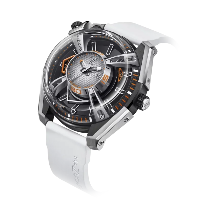 Men's Mazzucato silver watch with rubber strap LAX Dual Time White - 48MM Automatic