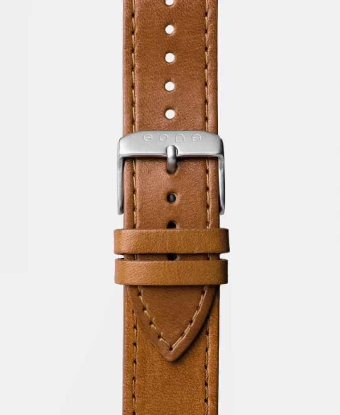 Men's silver Eone watch with leather strap Bradley Voyager - Silver 40MM