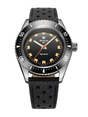 Stříbrné pánské hodinky Nivada Grenchen s koženým páskem Aquamar Black 32068A10 38MM Automatic